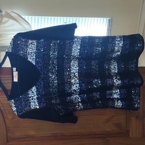 EUC Sequin Black & Silver Striped Short Sleeve Top
